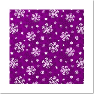 Snowflakes Pattern on Purple Posters and Art